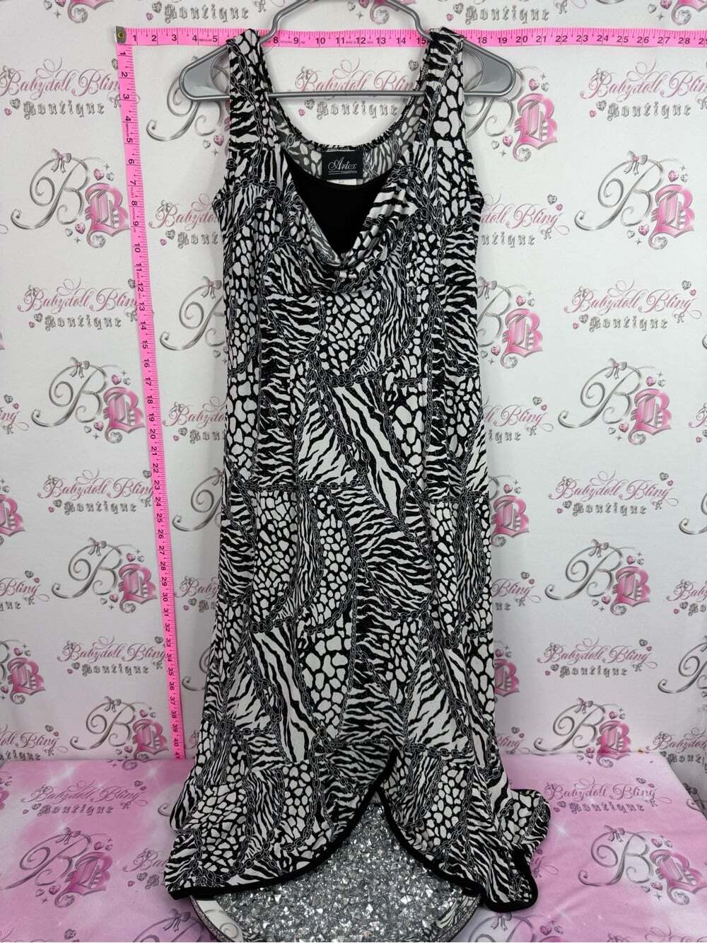 ARTEX sparkly glitter Black & White Graphic Print Sleeveless Maxi Dress